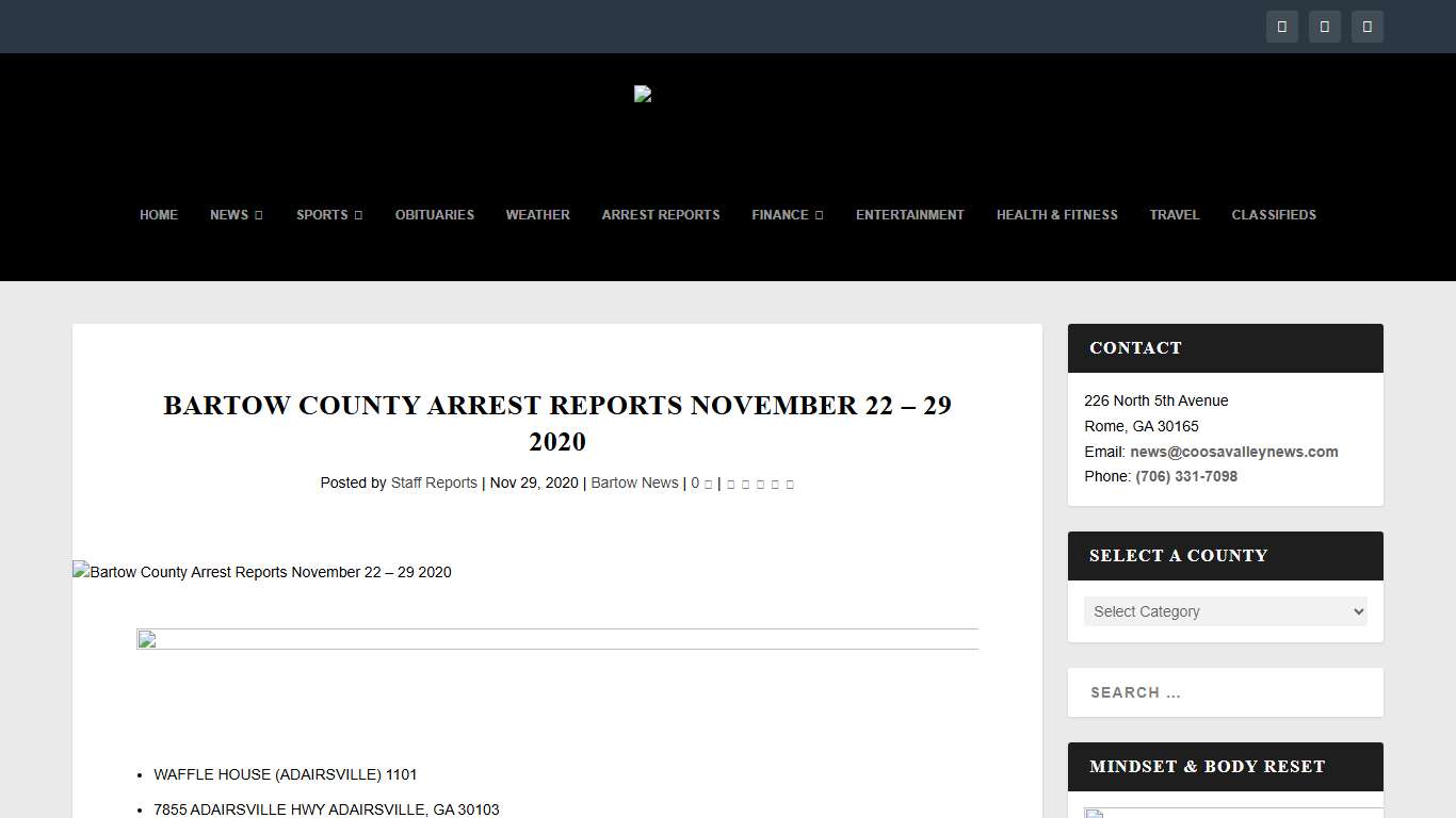 Bartow County Arrest Reports November 22 - 29 2020 - Coosa Valley News